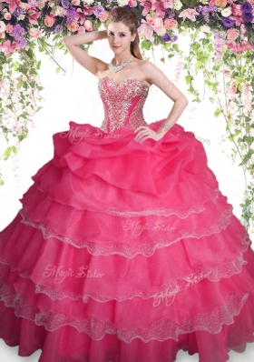 New Arrival Pick Ups Ruffled Floor Length Coral Red Vestidos de Quinceanera Sweetheart Sleeveless Lace Up