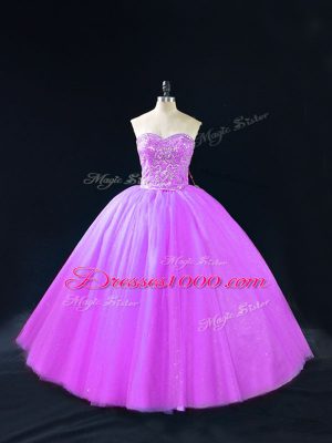 Purple Lace Up Sweetheart Beading Quinceanera Dresses Tulle Sleeveless