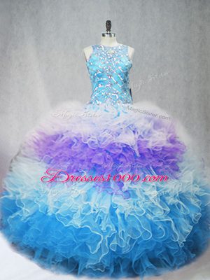 Deluxe Multi-color Ball Gowns Beading and Ruffles Quinceanera Dresses Zipper Tulle Sleeveless