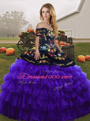 Delicate Floor Length Ball Gowns Sleeveless Black And Purple Quinceanera Gowns Lace Up