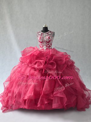 Fashionable Organza Sleeveless Floor Length Vestidos de Quinceanera and Beading and Ruffles