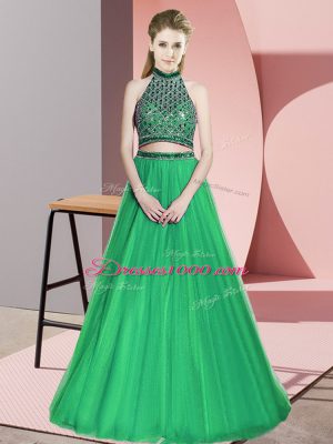 Ideal Floor Length Lace Up Glitz Pageant Dress Green for Prom and Party with Beading