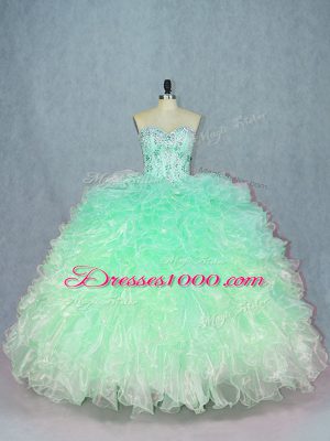 Green Ball Gowns Sweetheart Sleeveless Organza Floor Length Lace Up Beading and Ruffles 15th Birthday Dress