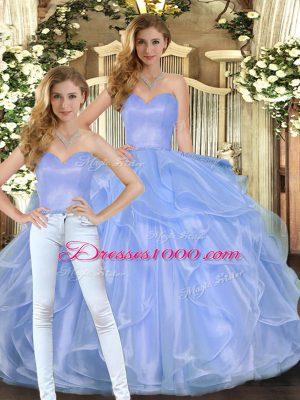 Lavender Two Pieces Sweetheart Sleeveless Organza Floor Length Lace Up Ruffles Sweet 16 Quinceanera Dress