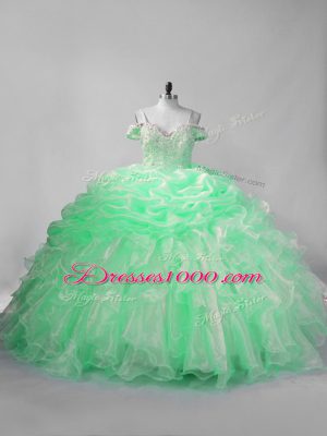 Nice Beading and Pick Ups Ball Gown Prom Dress Apple Green Lace Up Sleeveless