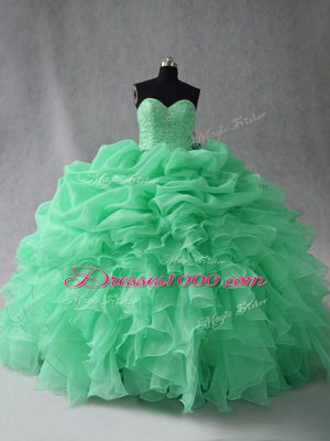 Sleeveless Lace Up Floor Length Beading and Ruffles and Pick Ups Quinceanera Gowns