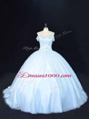 Cheap Blue Sleeveless Beading Lace Up Quinceanera Dresses