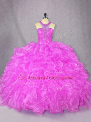 Sleeveless Beading and Ruffles Zipper Sweet 16 Dresses