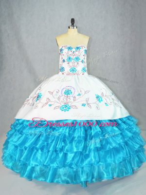 Beautiful Baby Blue Lace Up Sweetheart Embroidery and Ruffled Layers Sweet 16 Quinceanera Dress Organza Sleeveless