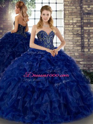 Royal Blue Sweetheart Lace Up Beading and Ruffles Sweet 16 Quinceanera Dress Sleeveless