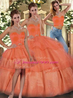 Orange Sweetheart Neckline Ruffled Layers Ball Gown Prom Dress Sleeveless Lace Up