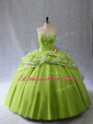 Yellow Green Sweetheart Neckline Appliques and Ruffles Quince Ball Gowns Sleeveless Lace Up