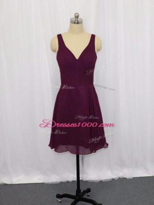 Mini Length Dark Purple Homecoming Dress V-neck Sleeveless Zipper