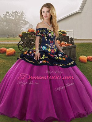 Fancy Fuchsia Off The Shoulder Neckline Embroidery Sweet 16 Quinceanera Dress Sleeveless Lace Up