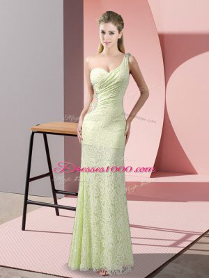 Yellow Green Sleeveless Beading and Lace Floor Length Evening Dress