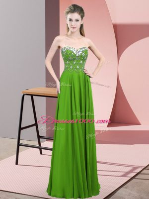 Beautiful Green Empire Sweetheart Sleeveless Chiffon Floor Length Zipper Beading Dress for Prom