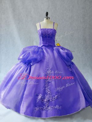 Sleeveless Floor Length Appliques Lace Up Ball Gown Prom Dress with Lavender