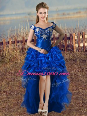 Royal Blue Sleeveless Organza Lace Up Evening Gowns for Prom and Party and Military Ball
