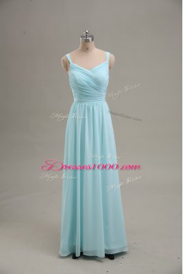 Empire Prom Dress Blue Straps Chiffon Sleeveless Floor Length Zipper