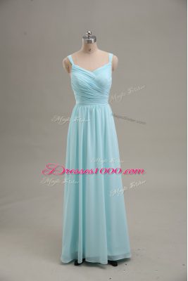 Empire Prom Dress Blue Straps Chiffon Sleeveless Floor Length Zipper