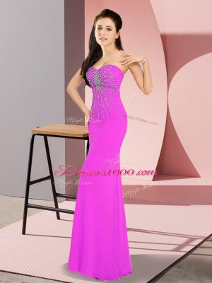 Fuchsia Column/Sheath Chiffon Sweetheart Sleeveless Beading Floor Length Zipper Evening Dress