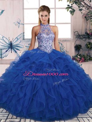 Halter Top Sleeveless Lace Up Sweet 16 Quinceanera Dress Blue Tulle