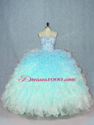 Super Multi-color Lace Up Sweetheart Beading and Ruffles Quinceanera Gown Organza Sleeveless