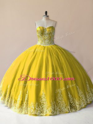 Clearance Olive Green Lace Up Sweetheart Embroidery Quinceanera Dress Tulle Sleeveless