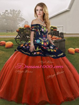Spectacular Rust Red Sleeveless Floor Length Embroidery Lace Up Quinceanera Gown