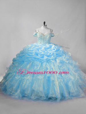 New Arrival Sleeveless Brush Train Lace Up Beading and Ruffles and Pick Ups Quinceanera Dress