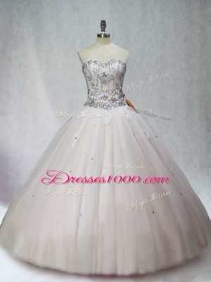 Sweetheart Sleeveless Tulle Sweet 16 Dresses Beading Lace Up