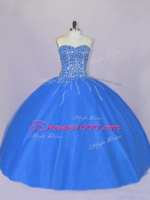 Sweetheart Sleeveless Tulle Quince Ball Gowns Beading Lace Up