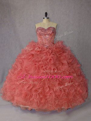Organza Sleeveless Sweet 16 Quinceanera Dress Brush Train and Beading and Ruffles