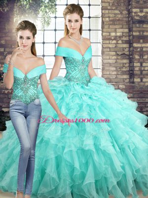 Best Sleeveless Brush Train Beading and Ruffles Lace Up Sweet 16 Dresses