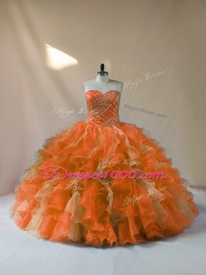 Multi-color Organza Lace Up Sweetheart Sleeveless Floor Length Quinceanera Gowns Beading and Ruffles