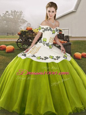 Nice Floor Length Olive Green 15th Birthday Dress Organza Sleeveless Embroidery