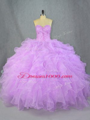 Lavender Sleeveless Beading and Ruffles Floor Length Quince Ball Gowns