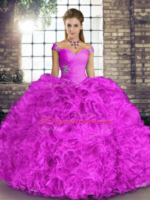 Popular Sleeveless Beading and Ruffles Lace Up Quince Ball Gowns
