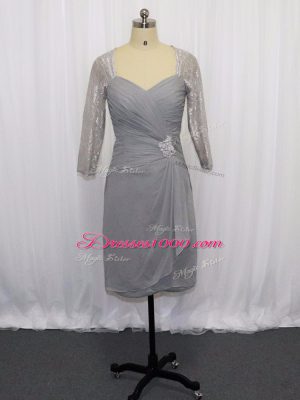 Stunning Grey Half Sleeves Chiffon Zipper Prom Gown for Prom and Party