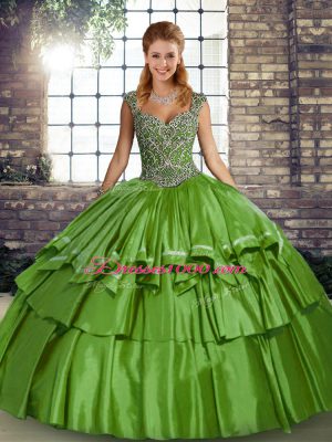 Excellent Green Sleeveless Taffeta Lace Up 15th Birthday Dress for Military Ball and Sweet 16 and Quinceanera