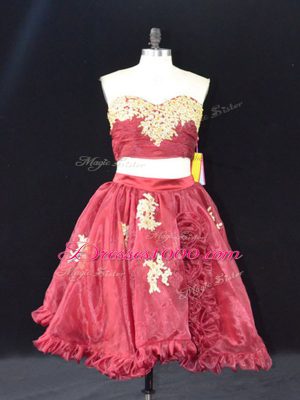 Mini Length Zipper Wine Red for Prom and Party with Appliques and Ruffles
