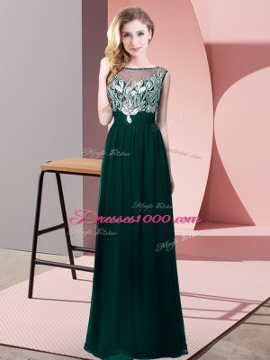 Gorgeous Floor Length Peacock Green Formal Evening Gowns Scoop Sleeveless Backless