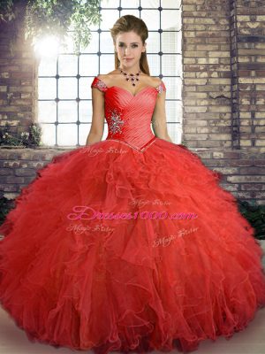Affordable Sleeveless Lace Up Floor Length Beading and Ruffles Sweet 16 Dresses
