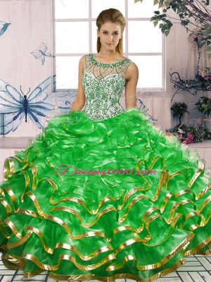 Decent Floor Length Green Ball Gown Prom Dress Scoop Sleeveless Lace Up