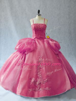 Fantastic Sleeveless Floor Length Appliques Lace Up 15th Birthday Dress with Pink