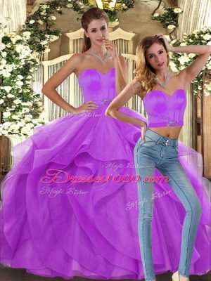 Hot Selling Lilac Sweetheart Lace Up Ruffles 15 Quinceanera Dress Sleeveless