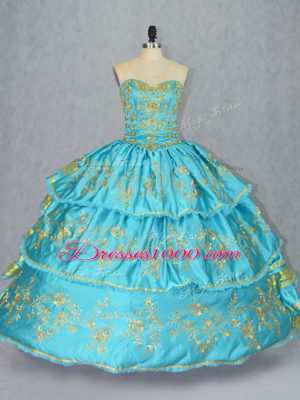 Low Price Sweetheart Sleeveless Lace Up 15 Quinceanera Dress Baby Blue Satin and Organza