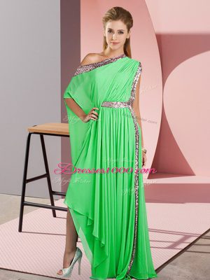 Modern Green Chiffon Side Zipper One Shoulder Sleeveless Asymmetrical Evening Wear Sequins
