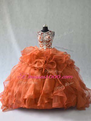 Gorgeous Ball Gowns Sleeveless Rust Red Quinceanera Gowns Lace Up