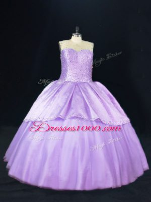 Vintage Beading Quinceanera Gowns Lavender Lace Up Sleeveless Floor Length